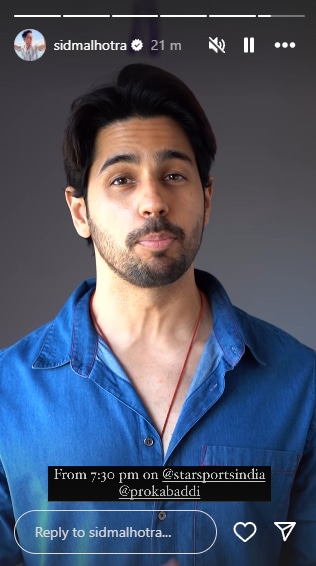 Sidharth Malhotra's Instagram Story.