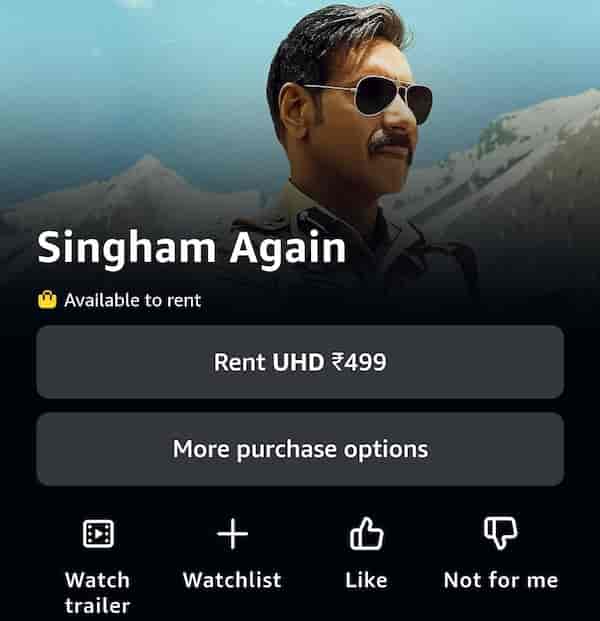 Singham Again on rent on Prime Video