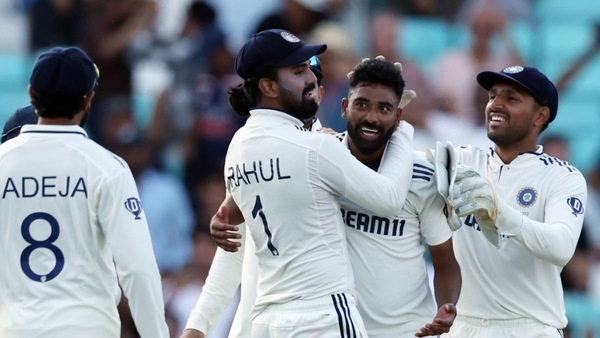 Siraj celebrates his opening wicket for India on Day 3 at The Oval. Photo via BCCI