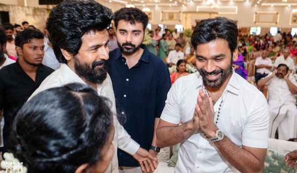 Dhanush is all smiles while interacting with Sivakarthikeyan’s family; is all well? See photo