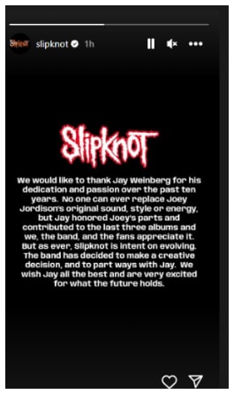 Slipknot announced Jay Weinberg exit