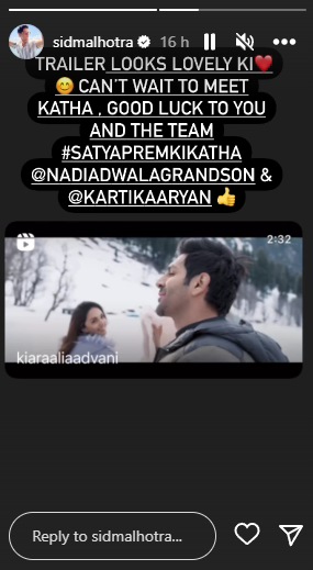 Instagram Story of Sidharth Malhotra