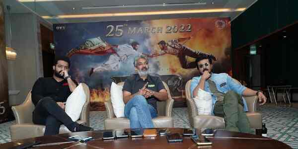 SS Rajamouli with his RRR stars