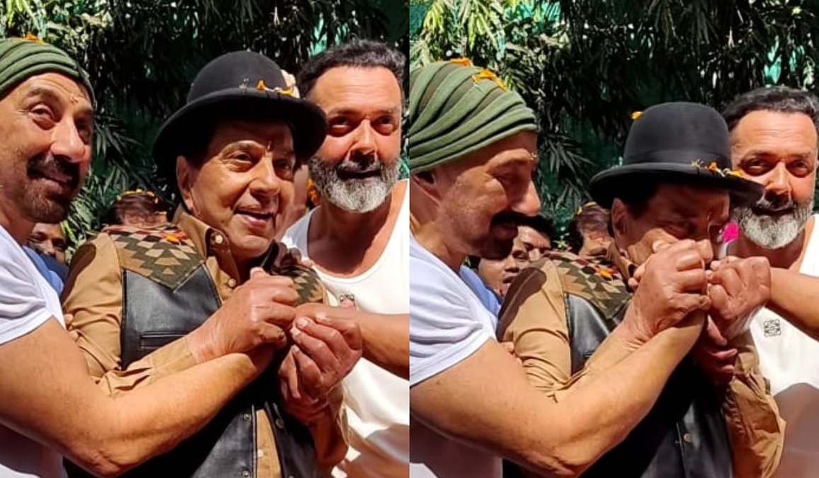 Dharmendra celebrates 89th birthday with fans; plants a kiss on sons Sunny and Bobby Deol's hands | WATCH