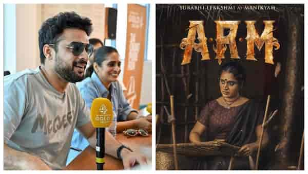 Surabhi Lakshmi  and Tovino Thomas during promotions; Surabhi Lakshmi in ARM poster