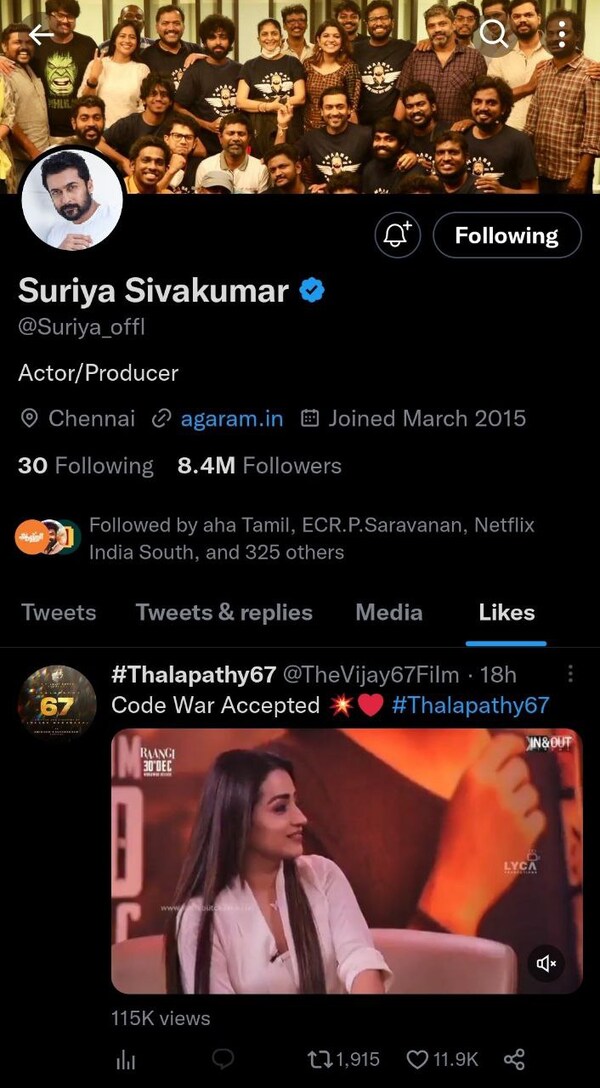 The post which Suriya liked