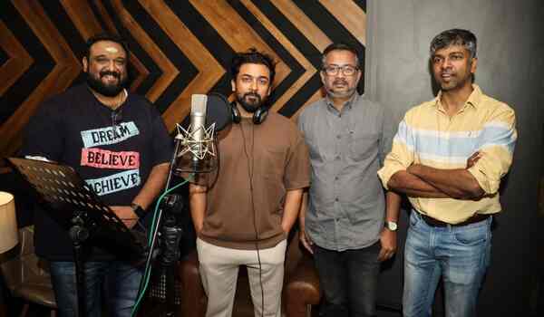 Suriya during Kanguva dubbing