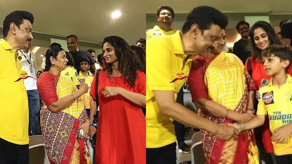 Shalini Ajith meets Tamil Nadu Chief Minister MK Stalin during IPL match at Chepauk; pictures of Stalin greeting Aadvik goes viral