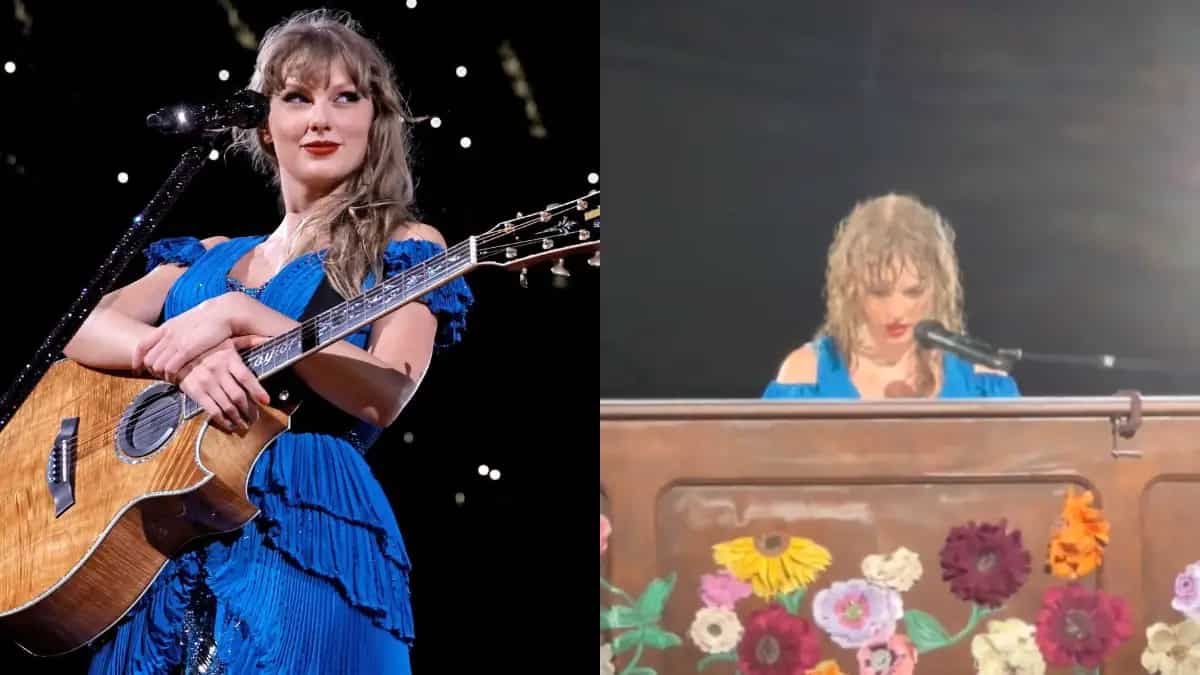 Taylor Swift cries during a live concert as she dedicates song to her