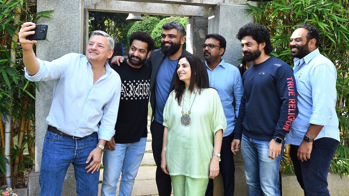 Netflix CEO Ted Sarandos bonds with Jr NTR, Nandamuri Kalyan Ram, team Devara over lunch