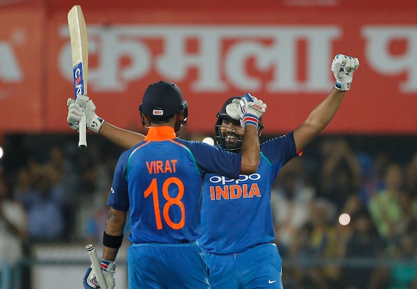 Rohit after his 20th ODI ton, vs West Indies in 2018. Image | BCCI on X