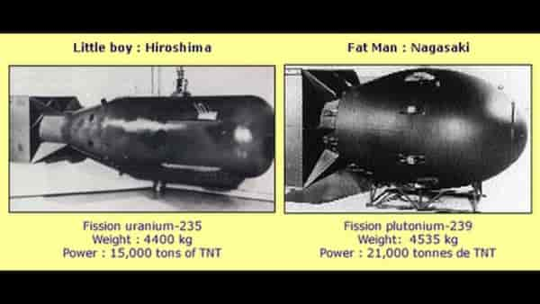 The two nuclear bombs dropped at Hiroshima and Nagasaki. Image via Wikimedia Commons