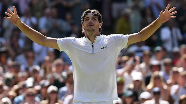 Third time lucky: Taylor Fritz finally breaks his quarter final curse at Wimbledon.
