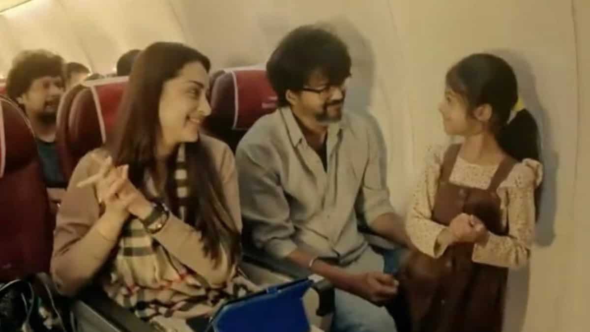 Leo stars Vijay and Trisha seated next to each other on flight , fans