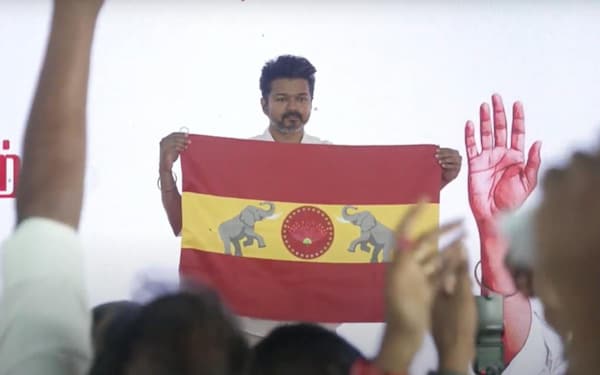 Vijay launches official flag of his political party Tamilaga Vettri Kazhagam