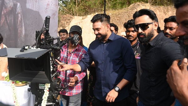 Unni Mukundan and producers of Marco on Day 1 of shooting the film
