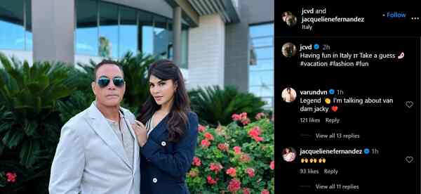 Varun Dhawan's comment on Jacqueline Fernandez and Jean-Claude Van Damme's photo