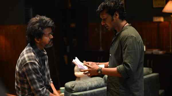 Vijay and Lokesh on the set of Leo