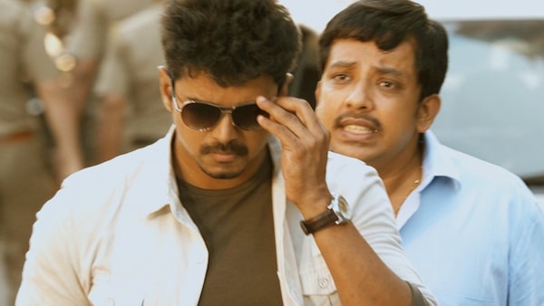 Vijay and Sathyan in a still from the film