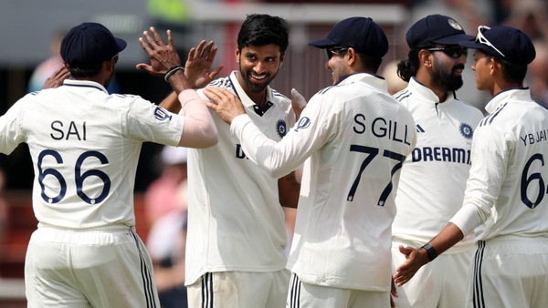 Washington Sundar dispatches Harry Brook. Photo via BCCI