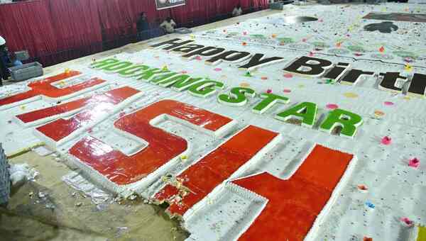 The massive cake that was cut for the benefit of fans