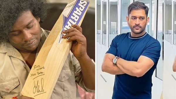 Yogi Babu receives a cricket bat from Mahendra Singh Dhoni; thanks the former Indian skipper in a video