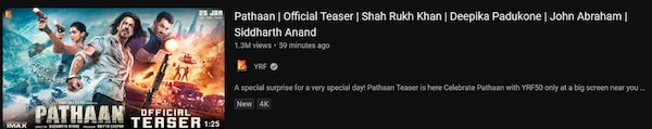 YRF's YT account has blown up since the release of Pathaan teaser