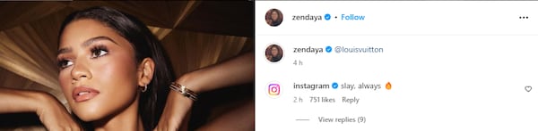 Zendaya’s look for Paris Fashion Week draws a comment from Instagram itself.