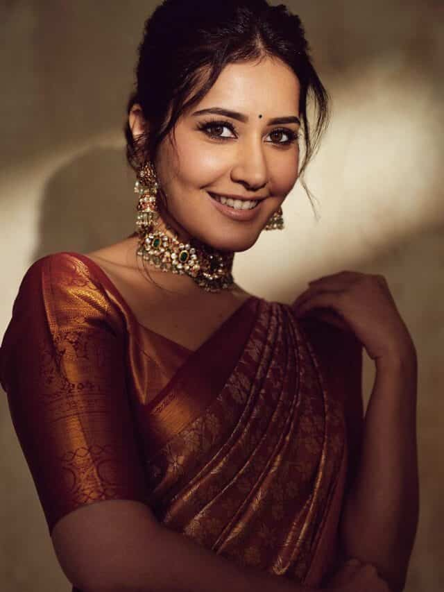 Raashii Khanna is a true Indian beauty in this traditional bronze saree ...