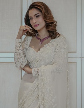 Ankita Lokhande exudes elegance in a white cutwork saree