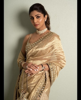 Shilpa Shetty looks ethereal in a golden saree